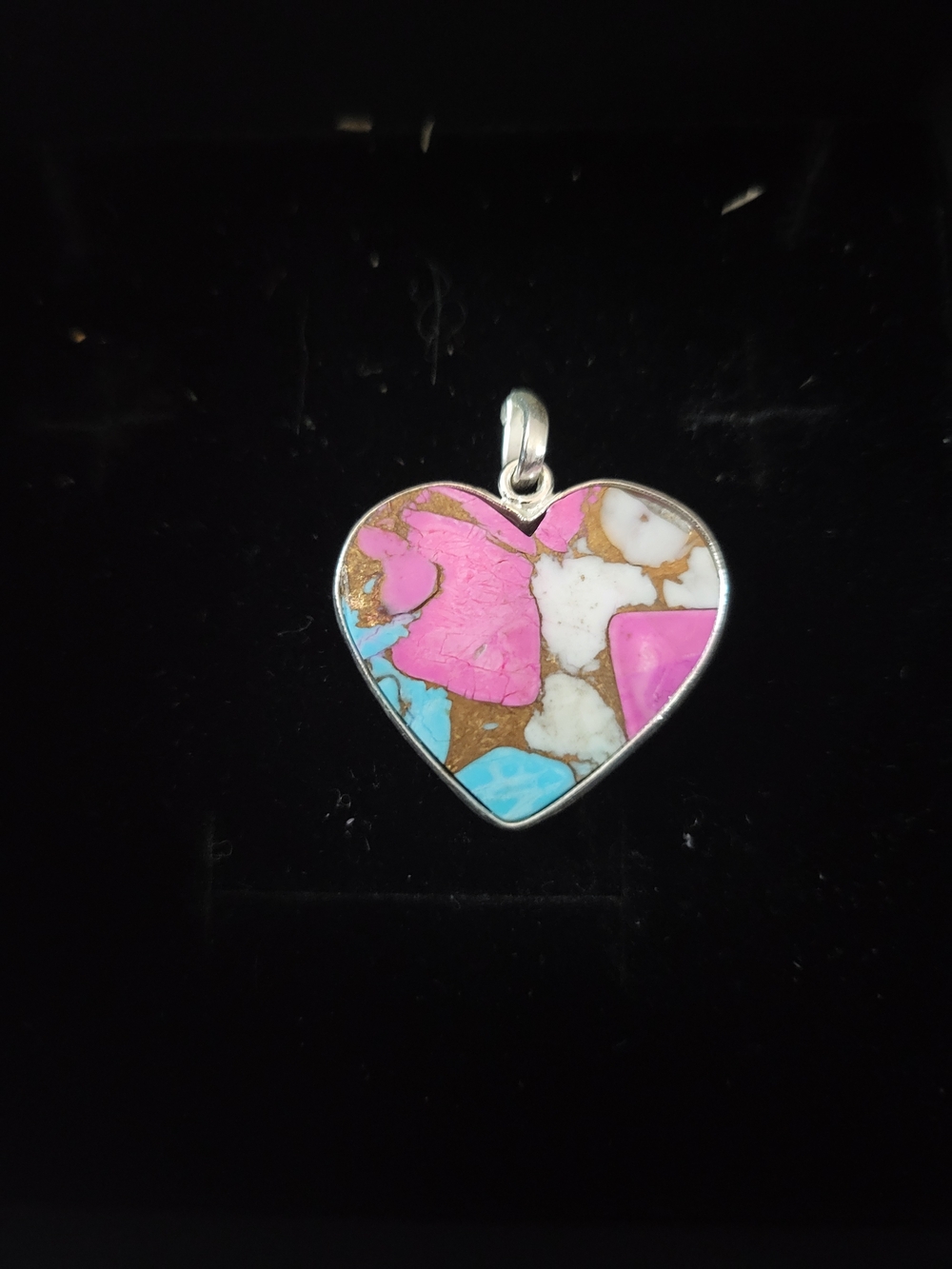 Heart Pendant Cotton Candy Turquoise & White, - Picture 2 of 3